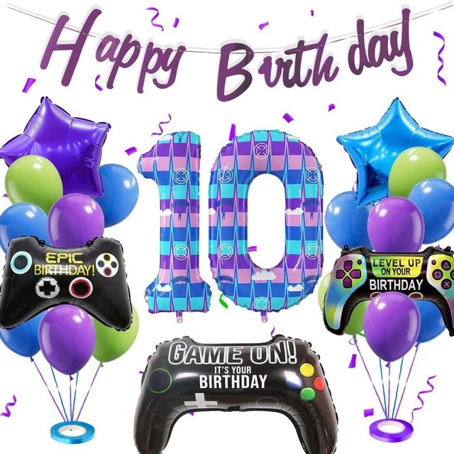 Alt view image 8 of 14 - Video Game Theme Birthday Party Number Balloons Piñata Gaming Party Decor Balloons Large Number Balloons for Kids Battle Boys Birthday Party Decoration Supplies(Number 10 Set)