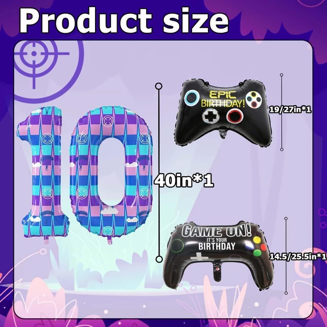 Alt view image 9 of 14 - Video Game Theme Birthday Party Number Balloons Piñata Gaming Party Decor Balloons Large Number Balloons for Kids Battle Boys Birthday Party Decoration Supplies(Number 10 Set)