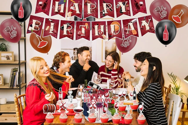Alt view image 14 of 14 - Red Wine Party Decorations Birthday Decorations Includes Red Wine Happy Birthday Banner Cake Topper Cupcake Toppers Balloons for Wine Party Supplies Men Women Birthday Party
