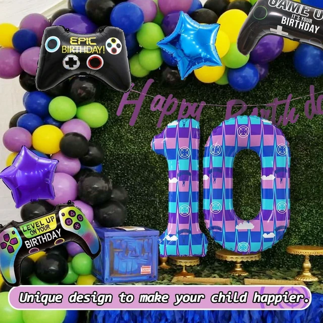 Alt view image 11 of 14 - Video Game Theme Birthday Party Number Balloons Piñata Gaming Party Decor Balloons Large Number Balloons for Kids Battle Boys Birthday Party Decoration Supplies(Number 10 Set)