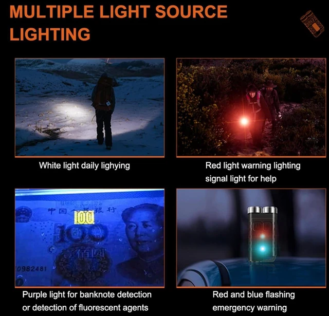 Alt view image 13 of 14 - EDC Flashlight Rechargeable, 10 Modes LED Mini Keychain Flashlights High Lumens, Pocket Flash Light with UV Red Blue Side Light, Waterproof Small Flashlights for Camping Hiking Emergencies