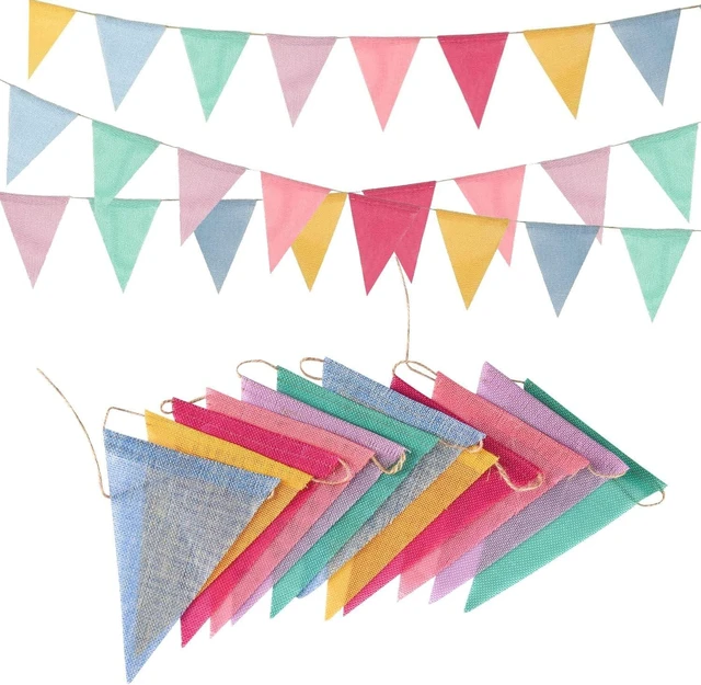 Alt view image 8 of 14 - Pennant Banner Flags Pastel - GREATRIL Colorful Triangle Banners for Birthday Easter Classroom School Carnival Garland Outdoor Burlap Bunting Party Decorations 4 Strings