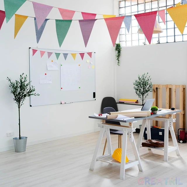 Alt view image 9 of 14 - Pennant Banner Flags Pastel - GREATRIL Colorful Triangle Banners for Birthday Easter Classroom School Carnival Garland Outdoor Burlap Bunting Party Decorations 4 Strings