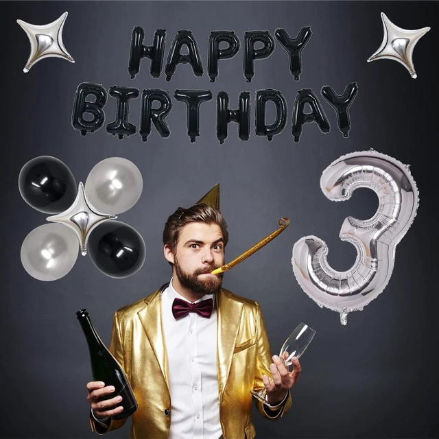 Alt view image 8 of 12 - 25th Black Silver Birthday Party Decorations for Men Women, Happy 25 Birthday Party Supplies with Black Happy Birthday Banner, Silver Foil Stars, Happy Birthday Balloons for 25th Birthday