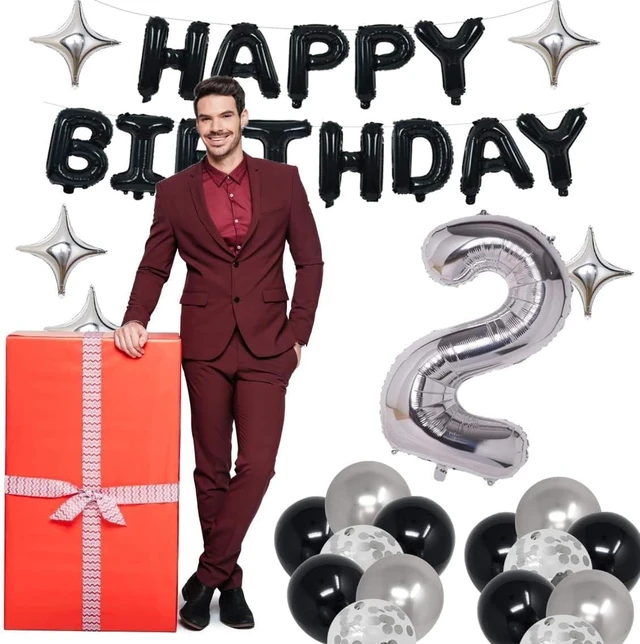 Alt view image 10 of 12 - 25th Black Silver Birthday Party Decorations for Men Women, Happy 25 Birthday Party Supplies with Black Happy Birthday Banner, Silver Foil Stars, Happy Birthday Balloons for 25th Birthday