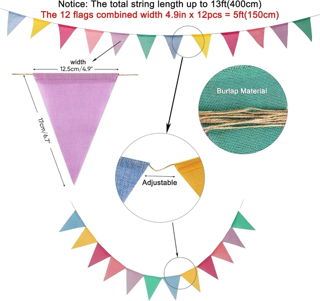 Alt view image 11 of 14 - Pennant Banner Flags Pastel - GREATRIL Colorful Triangle Banners for Birthday Easter Classroom School Carnival Garland Outdoor Burlap Bunting Party Decorations 4 Strings