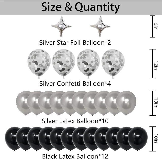 Alt view image 12 of 12 - 25th Black Silver Birthday Party Decorations for Men Women, Happy 25 Birthday Party Supplies with Black Happy Birthday Banner, Silver Foil Stars, Happy Birthday Balloons for 25th Birthday