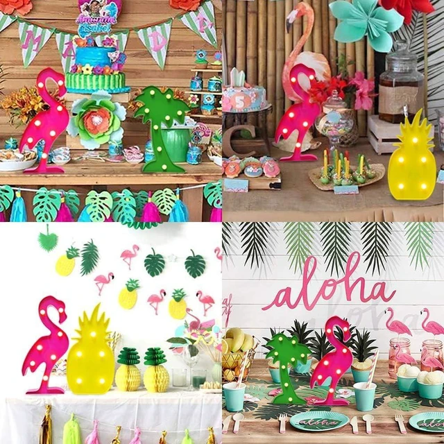 Alt view image 12 of 14 - AceList Luau Party Decorations Flamingos Pineapple Lights Tropical Hawaiian Themed Party Supplies Birthday Decor for Wall Table Desk Centerpieces