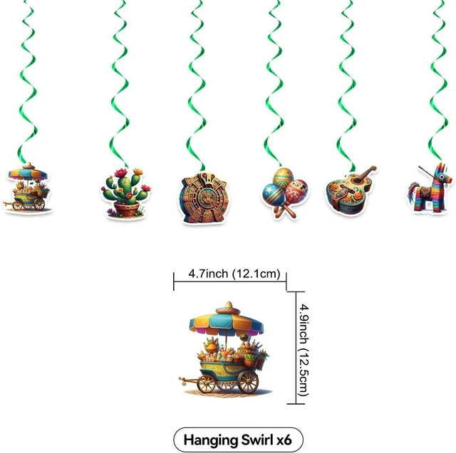 Alt view image 11 of 14 - Mexican Birthday Decoration Set, Mexico Fiesta Happy Birthday Banner, Party Supplies with Banner, Hanging Swirl, Balloon, Cake Topper, Cupcake Topper