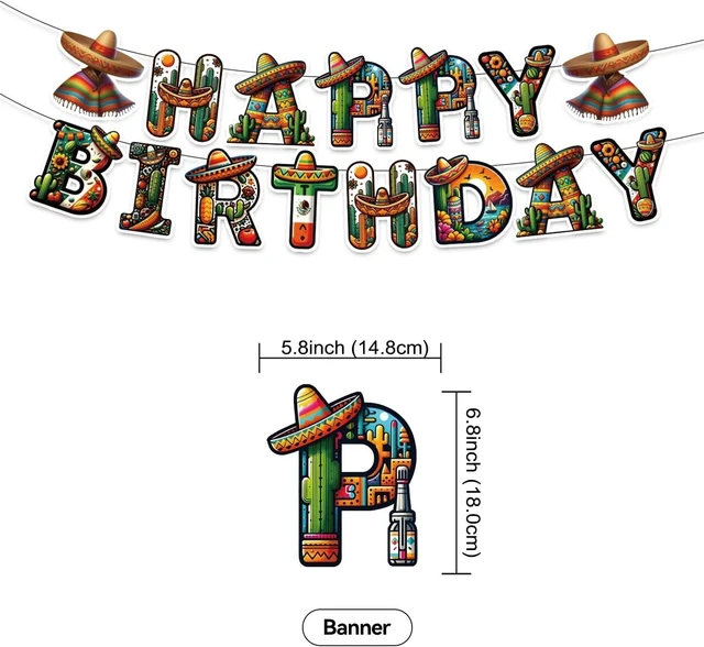 Alt view image 10 of 14 - Mexican Birthday Decoration Set, Mexico Fiesta Happy Birthday Banner, Party Supplies with Banner, Hanging Swirl, Balloon, Cake Topper, Cupcake Topper