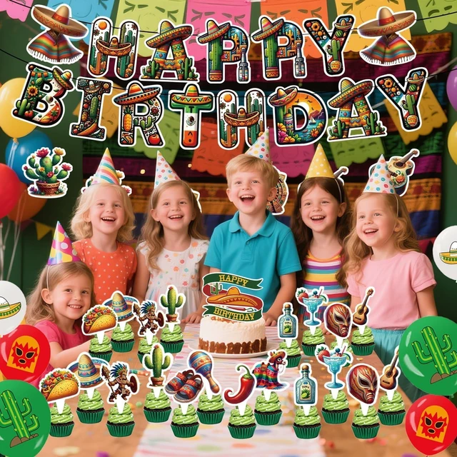 Alt view image 14 of 14 - Mexican Birthday Decoration Set, Mexico Fiesta Happy Birthday Banner, Party Supplies with Banner, Hanging Swirl, Balloon, Cake Topper, Cupcake Topper