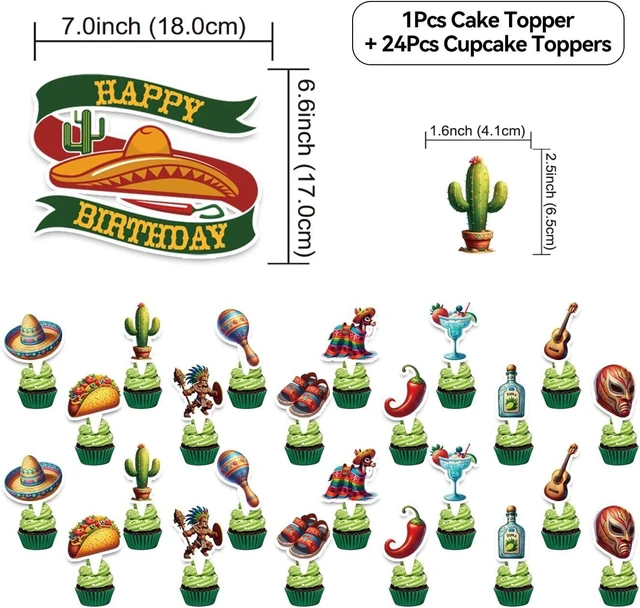 Alt view image 13 of 14 - Mexican Birthday Decoration Set, Mexico Fiesta Happy Birthday Banner, Party Supplies with Banner, Hanging Swirl, Balloon, Cake Topper, Cupcake Topper