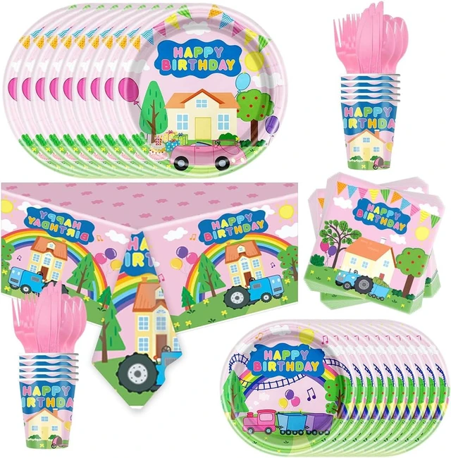 Alt view image 6 of 10 - 81Pcs Pink Pig Party Tableware Set pink pig Party Decoration pink pig Birthday Party Supplies