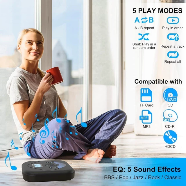 Alt view image 13 of 14 - MONODEAL CD Player Portable,Bluetooth CD Player with Speakers,Rechargeable Player for Car and Home,Small Anti-Skip Player with Dual Headphone Jacks,WAV/FLAC/MP3/CD Compatible