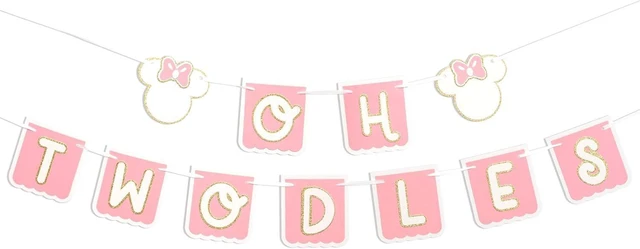 Alt view image 8 of 14 - Oh Twodles Birthday Banner - Mouse 2nd Birthday Banner, Oh Twodles Happy 2nd Birthday Party Decorations Supplies Garland (Pink)