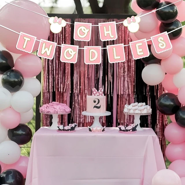 Alt view image 10 of 14 - Oh Twodles Birthday Banner - Mouse 2nd Birthday Banner, Oh Twodles Happy 2nd Birthday Party Decorations Supplies Garland (Pink)