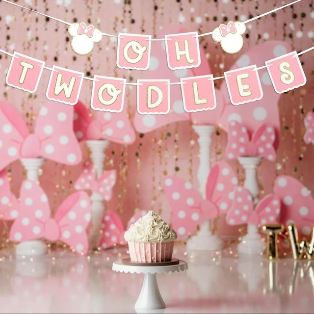 Alt view image 11 of 14 - Oh Twodles Birthday Banner - Mouse 2nd Birthday Banner, Oh Twodles Happy 2nd Birthday Party Decorations Supplies Garland (Pink)