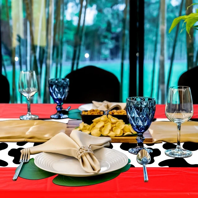 Alt view image 12 of 14 - Oudain 4 Pcs Cow Tablecloth for Party Cowgirl Cow Table Runner Print Rectangular Birthday Party Inspired Decorations Supplies (Red)