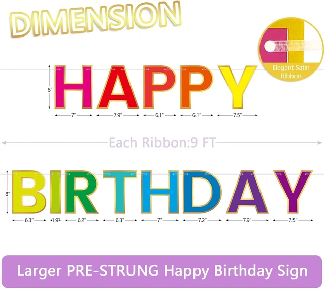Alt view image 9 of 14 - Happy Birthday Banner - 9ft Pre-Strung Happy Birthday Sign for Women, Men, Girls, Boys - No DIY Birthday Decorations & Party Supplies(Colorful)