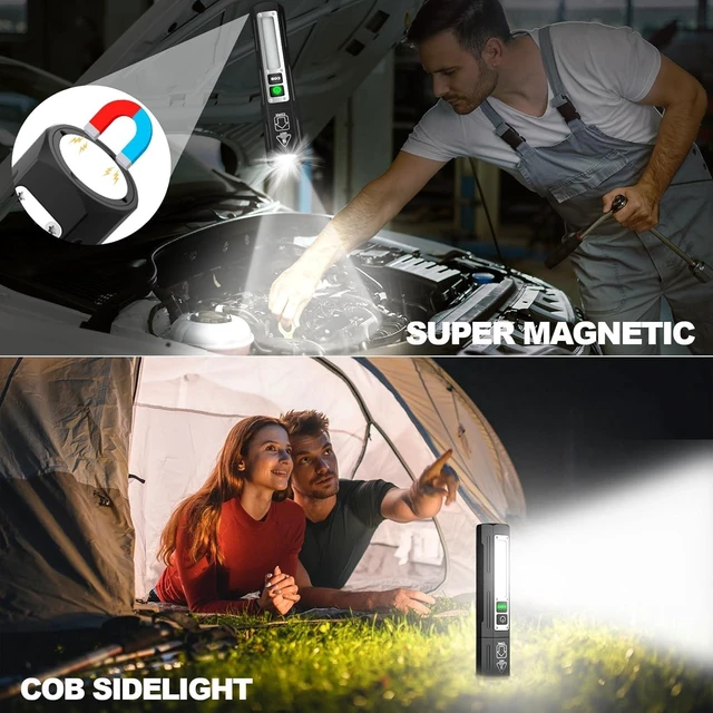 Alt view image 9 of 14 - Rechargeable Flashlights High Lumens - Super Bright Small Pocket Magnetic Flashlight, 8 Modes LED Tactical Flash Light, Dual Button Powerful Work Light for Car,Home,Camping,Emergency (2, Pure Black)