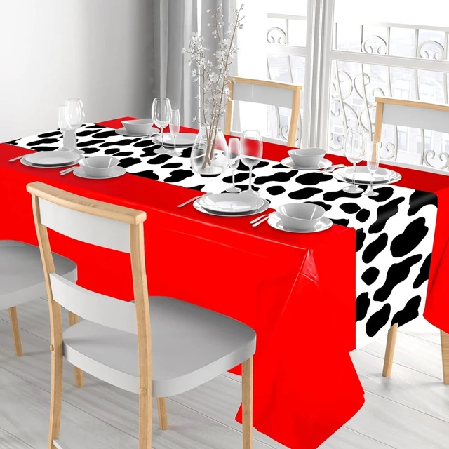 Alt view image 14 of 14 - Oudain 4 Pcs Cow Tablecloth for Party Cowgirl Cow Table Runner Print Rectangular Birthday Party Inspired Decorations Supplies (Red)