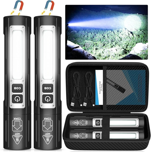 Alt view image 8 of 14 - Rechargeable Flashlights High Lumens - Super Bright Small Pocket Magnetic Flashlight, 8 Modes LED Tactical Flash Light, Dual Button Powerful Work Light for Car,Home,Camping,Emergency (2, Pure Black)