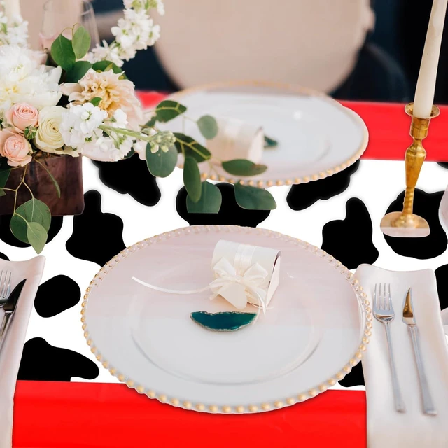 Alt view image 11 of 14 - Oudain 4 Pcs Cow Tablecloth for Party Cowgirl Cow Table Runner Print Rectangular Birthday Party Inspired Decorations Supplies (Red)