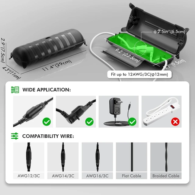 Alt view image 9 of 14 - RESTMO 2 Pack Outdoor Extension Cord Cover, IP44 Waterproof Electrical Box | Weatherproof, Safety Seal Enclosure to Protect Extension Cables, Strip Light, Power Tool, Timers, Black