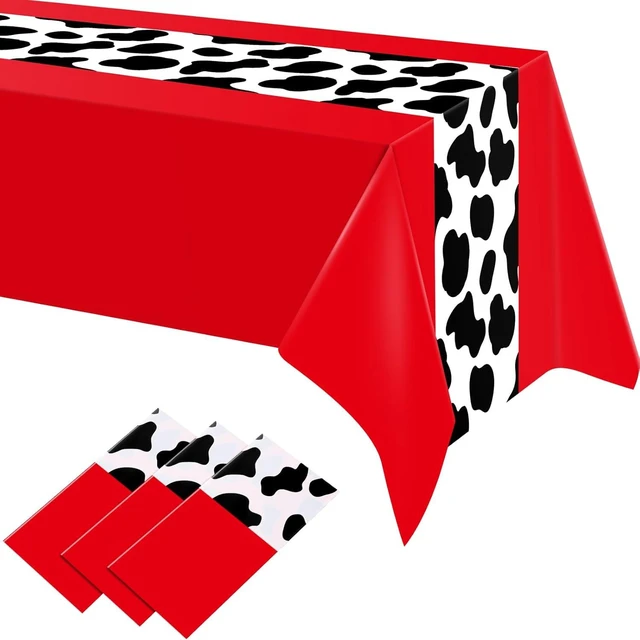 Alt view image 8 of 14 - Oudain 4 Pcs Cow Tablecloth for Party Cowgirl Cow Table Runner Print Rectangular Birthday Party Inspired Decorations Supplies (Red)
