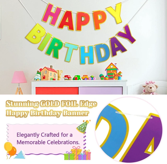 Alt view image 10 of 14 - Happy Birthday Banner - 9ft Pre-Strung Happy Birthday Sign for Women, Men, Girls, Boys - No DIY Birthday Decorations & Party Supplies(Colorful)