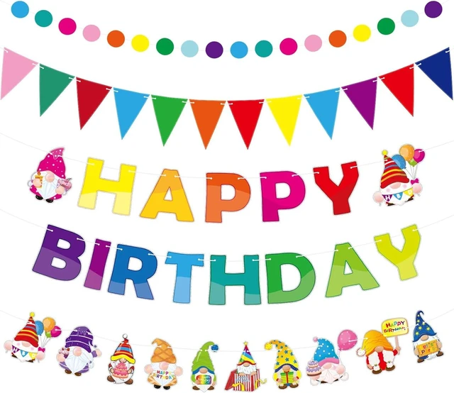Alt view image 8 of 14 - Sinload 5 Pcs Gnome Happy Birthday Party Bunting Banner Colorful Gnome Birthday Decorations Pennant Banners Rainbow Party Backdrop Supplies