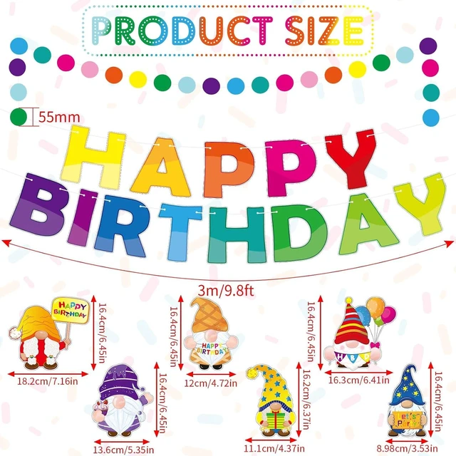Alt view image 9 of 14 - Sinload 5 Pcs Gnome Happy Birthday Party Bunting Banner Colorful Gnome Birthday Decorations Pennant Banners Rainbow Party Backdrop Supplies