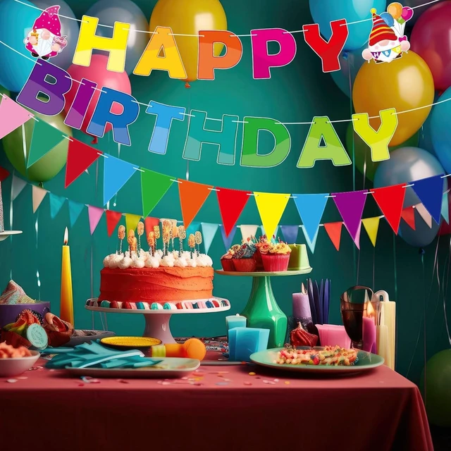 Alt view image 11 of 14 - Sinload 5 Pcs Gnome Happy Birthday Party Bunting Banner Colorful Gnome Birthday Decorations Pennant Banners Rainbow Party Backdrop Supplies