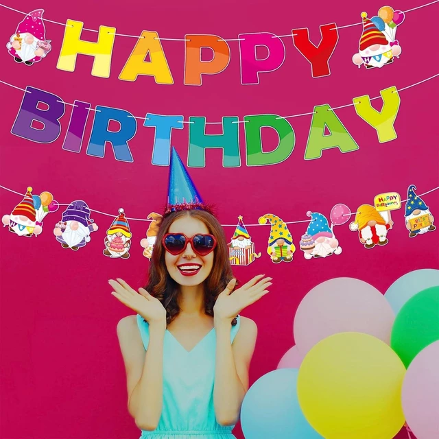 Alt view image 12 of 14 - Sinload 5 Pcs Gnome Happy Birthday Party Bunting Banner Colorful Gnome Birthday Decorations Pennant Banners Rainbow Party Backdrop Supplies
