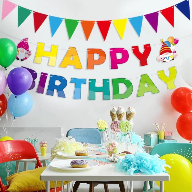 Alt view image 14 of 14 - Sinload 5 Pcs Gnome Happy Birthday Party Bunting Banner Colorful Gnome Birthday Decorations Pennant Banners Rainbow Party Backdrop Supplies