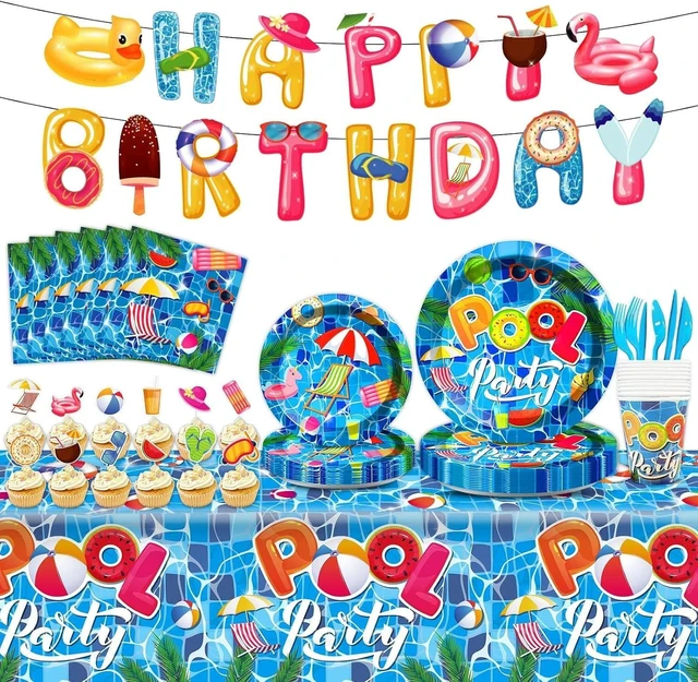 Alt view image 7 of 12 - Qyeahkj 239Pcs Summer Beach Pool Party Birthday Decorations Pool Party Tableware Set Supplies Beach Ball Birthday Favors Hawaii Decor,Serve 25