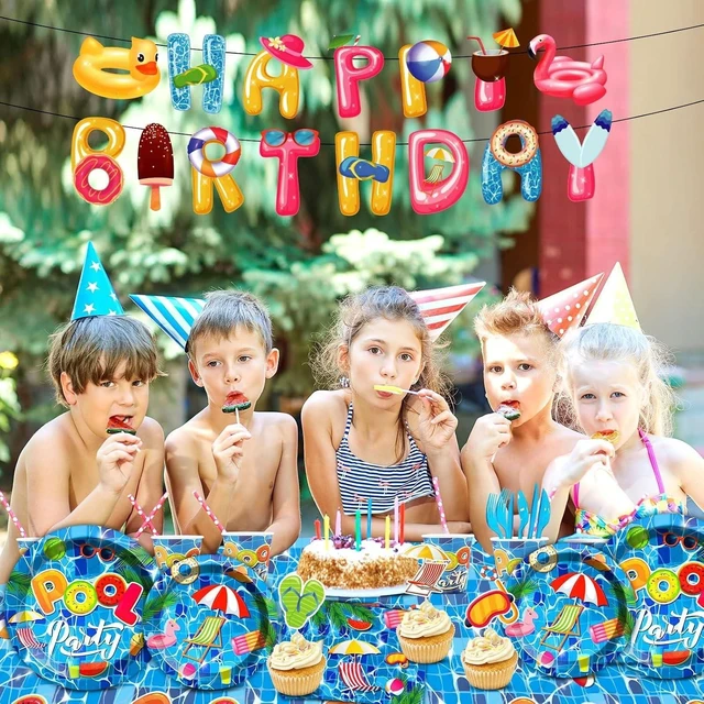 Alt view image 11 of 12 - Qyeahkj 239Pcs Summer Beach Pool Party Birthday Decorations Pool Party Tableware Set Supplies Beach Ball Birthday Favors Hawaii Decor,Serve 25