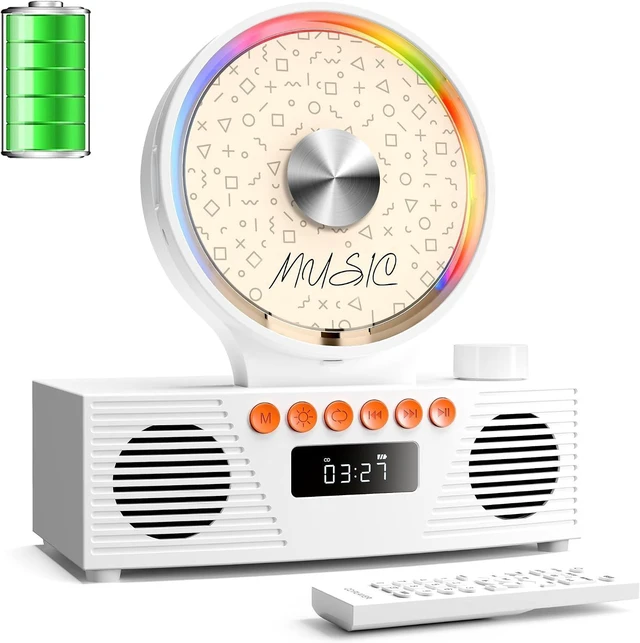 Alt view image 8 of 14 - KOGODA Retro CD Player with Bluetooth 5.3 & Dual Speakers, 4000mAh Rechargeable, 6-in-1 Playback (CD/USB/TF/FM/AUX/BT), RGB Light, Portable Desktop CD Player for Home, Vintage Gift for Music Lovers