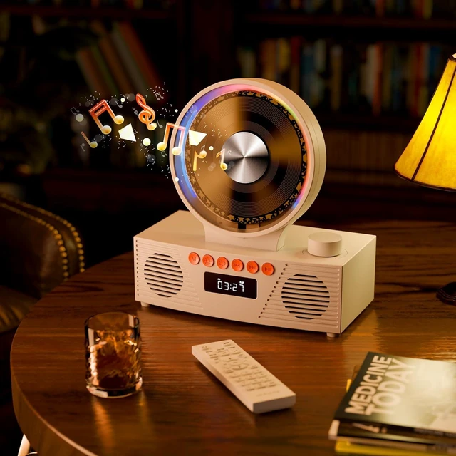 Alt view image 9 of 14 - KOGODA Retro CD Player with Bluetooth 5.3 & Dual Speakers, 4000mAh Rechargeable, 6-in-1 Playback (CD/USB/TF/FM/AUX/BT), RGB Light, Portable Desktop CD Player for Home, Vintage Gift for Music Lovers