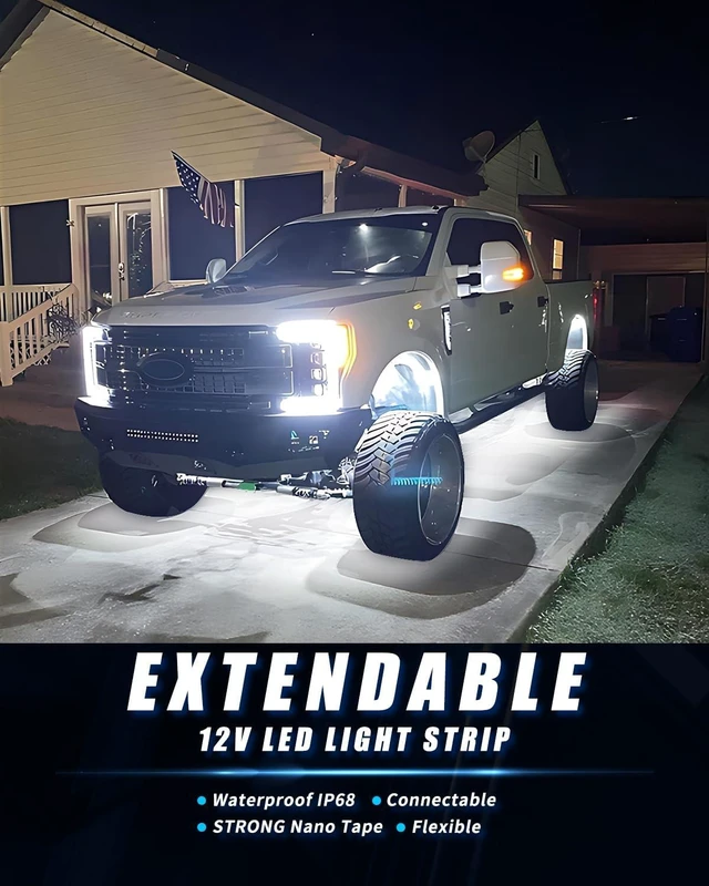 Alt view image 10 of 14 - 12V Led Light Strip 18" Connectable White LEDs Strip Lights for Car Motorcycle Golf Cart Automotive Trucks Boat Waterproof Led Light Strip, 4Pack