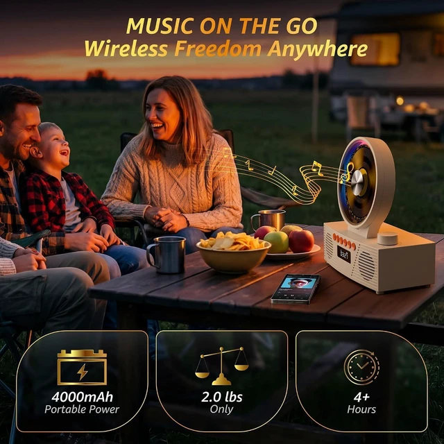 Alt view image 13 of 14 - KOGODA Retro CD Player with Bluetooth 5.3 & Dual Speakers, 4000mAh Rechargeable, 6-in-1 Playback (CD/USB/TF/FM/AUX/BT), RGB Light, Portable Desktop CD Player for Home, Vintage Gift for Music Lovers