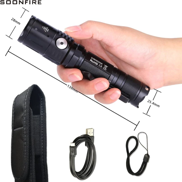 Alt view image 9 of 14 - MX65 Tactical Flashlight 1060 Lumens Built-in a Fast Charging Rechargeable LED Handheld Flashlights 5 Brightness Waterproof Flashlight