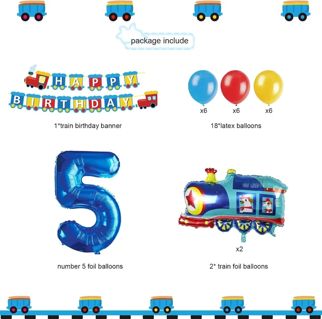 Alt view image 10 of 14 - JOPARY Train 5th Birthday Decorations for Boys - 5 Years Old Birthday Party Supplies Number 5 Foil Balloons, Train Birthday Banner, Latex Balloons for Boys Girls Train Theme Party Decors