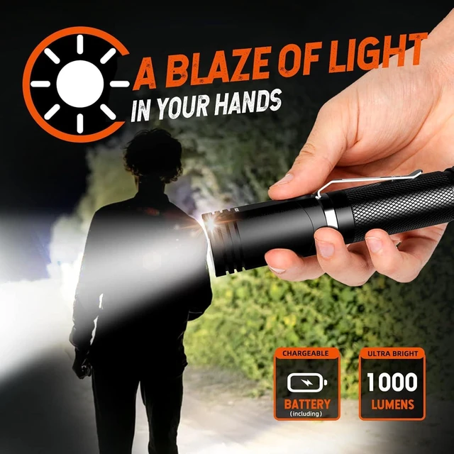 Alt view image 9 of 14 - NICRON Flashlights,Rechargeable Magnetic Flashlight Super Bright 1000 lumens 6 Modes led Flashlight for Camping,Garage Work, 90°Twist EDC Pocket Tactical Flashlight IP65 Waterproof N9