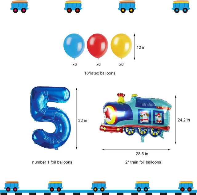 Alt view image 12 of 14 - JOPARY Train 5th Birthday Decorations for Boys - 5 Years Old Birthday Party Supplies Number 5 Foil Balloons, Train Birthday Banner, Latex Balloons for Boys Girls Train Theme Party Decors