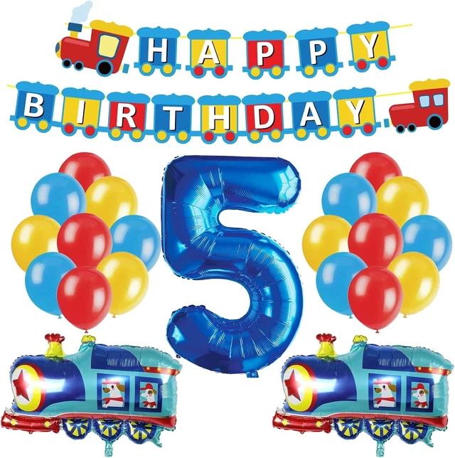 Alt view image 8 of 14 - JOPARY Train 5th Birthday Decorations for Boys - 5 Years Old Birthday Party Supplies Number 5 Foil Balloons, Train Birthday Banner, Latex Balloons for Boys Girls Train Theme Party Decors