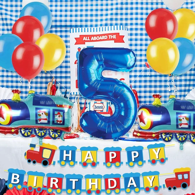 Alt view image 9 of 14 - JOPARY Train 5th Birthday Decorations for Boys - 5 Years Old Birthday Party Supplies Number 5 Foil Balloons, Train Birthday Banner, Latex Balloons for Boys Girls Train Theme Party Decors