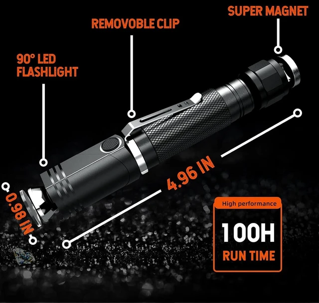 Alt view image 12 of 14 - NICRON Flashlights,Rechargeable Magnetic Flashlight Super Bright 1000 lumens 6 Modes led Flashlight for Camping,Garage Work, 90°Twist EDC Pocket Tactical Flashlight IP65 Waterproof N9