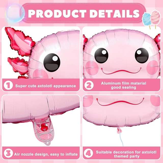 Alt view image 9 of 12 - 12 Pcs 34 Inch Axolotl Balloon Axolotl Birthday Party Decorations Aluminum Foil Inflatable Summer Supplies for Beach Themed Favor (Pink)