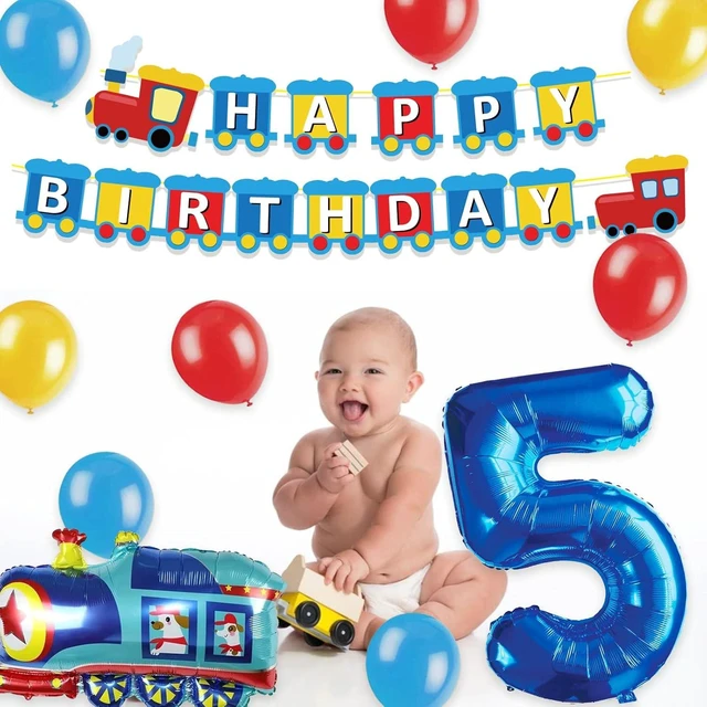 Alt view image 13 of 14 - JOPARY Train 5th Birthday Decorations for Boys - 5 Years Old Birthday Party Supplies Number 5 Foil Balloons, Train Birthday Banner, Latex Balloons for Boys Girls Train Theme Party Decors
